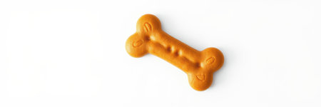 Dog treat shaped like a bone on a white background ready for pet enjoyment and training purposesの素材