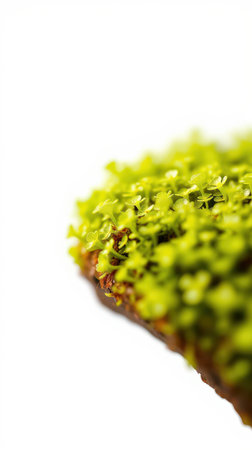 Bright green moss thrives on a dark brown substrateの素材