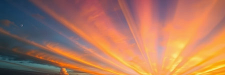 The image displays a wide shot of a dramatic sunsetの素材