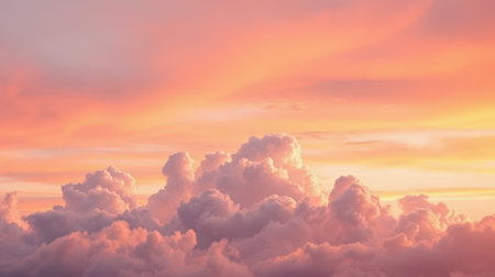 Beautiful sunset clouds illuminated by warm hues over the horizon creating a tranquil evening atmosphereの素材