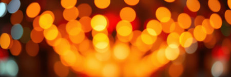 Soft golden lights create a warm ambiance in a festive setting during a celebration at nightの素材