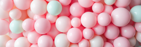 Assorted pink and white decorative balls arranged together in a vibrant display for crafting or decorの素材