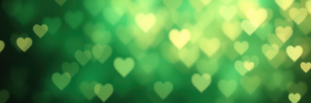 Sparkling heart shapes create a dreamy green background for romantic or festive occasionsの素材