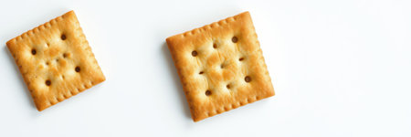 Delicious crunchy crackers arranged on a clean white surface perfect for snacking or serving with dipsの素材