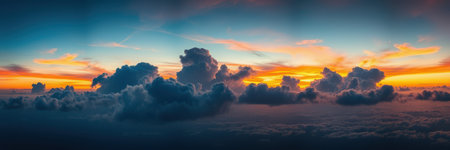 An aerial perspective showcases a dramatic sunsetの素材