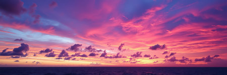 Pink and purple hues dominate a breathtaking sunsetの素材