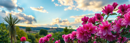 Close-up view of a vibrant pink azalea bush in full bloomの素材