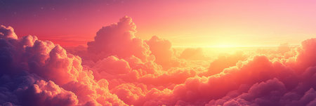 Pink and orange clouds fill the frame, lit by the setting sunの素材