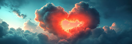 Dramatic clouds form a heart shape in the skyの素材