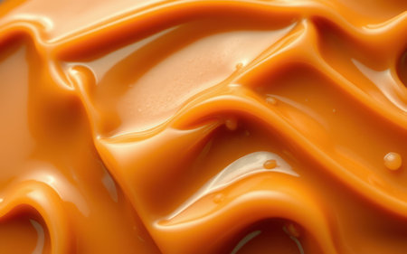 A close-up of smooth, golden caramelの素材