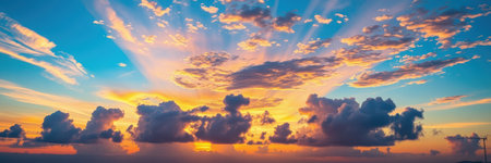 Golden and blue tones dominate the breathtaking sunsetの素材