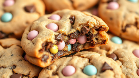 Freshly baked cookies with colorful candy pieces create a delightful treat perfect for sharing during any casual gatheringの素材