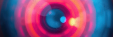 Colorful abstract light patterns create a vibrant visual effect in a dark background environmentの素材