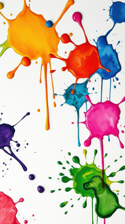 Colorful splashes of paint create an artistic and vibrant background at a creative studioの素材