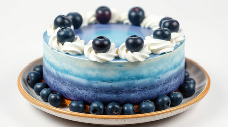 Delicious blue ombre cake decorated with fresh blueberries and whipped cream for a special occasionの素材