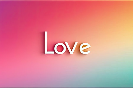 The word Love is written in white on a pink and green gradient backgroundの素材