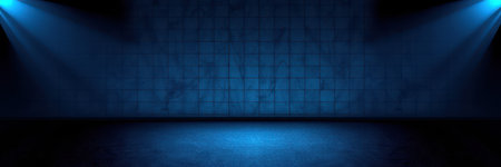Dramatic blue lighting creates an artistic atmosphere in a minimalist spaceの素材