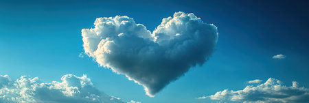 Heart-shaped cloud formation floats in a vibrant blue sky middayの素材