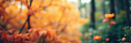 Beautiful autumn foliage displaying vibrant colors in a serene forest environment during the fall seasonの素材