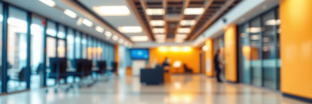 Modern office interior with vibrant colors and collaborative workspaces in a bright environmentの素材