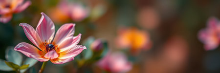 Beautiful pink flower blooms in a vibrant garden during a sunny spring dayの素材