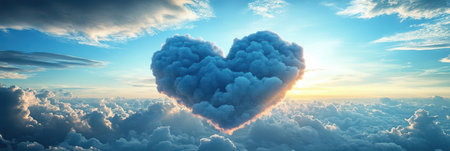 A stunning aerial view of a large, heart-shaped cloud dominates the center of the frameの素材