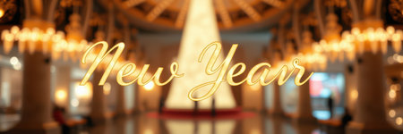 New Year celebration with festive decorations and elegant ambiance in a luxurious venueの素材