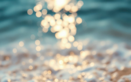 Sunlight reflecting on gentle ocean waves creates a serene atmosphere at a sandy beach in the afternoonの素材