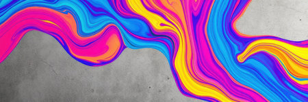 Colorful abstract swirl design on a textured concrete background creates an eye-catching visual dynamicの素材