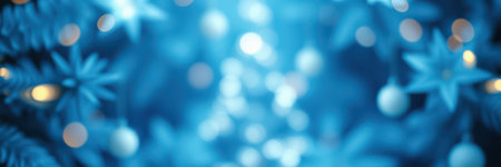 Soft blue bokeh background with star shapes and festive lights during winter holiday seasonの素材