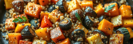 Roasted butternut squash and eggplant with a side of buckwheatの素材