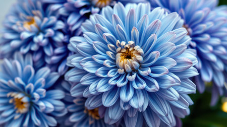 A close-up of light blue chrysanthemums, showcasing their delicate petals and intricate detailsの素材