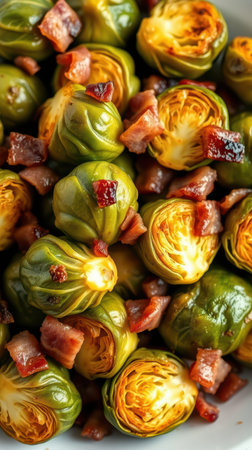 Roasted Brussels sprouts with crispy bacon are the perfect side dish for any mealの素材