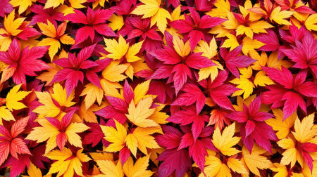 A vibrant display of red and yellow leaves during autumnの素材