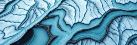 An aerial view of a winding river surrounded by white sandの素材