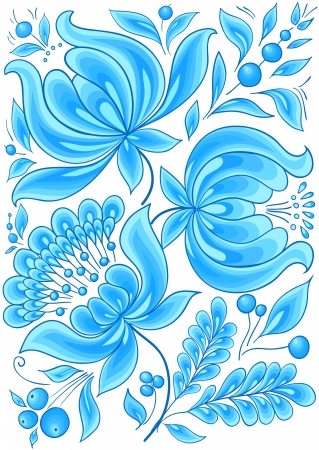 hand-drawn floral background with flowers cool colors  design illustration,のイラスト素材
