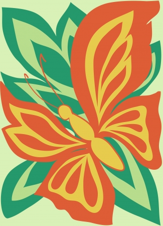 Butterfly card amid the foliage  Painted in the old styleのイラスト素材