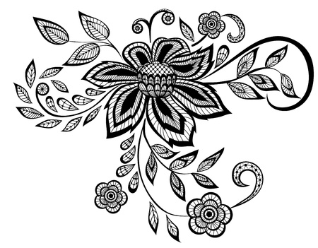 beautiful black and white floral pattern design elementのイラスト素材