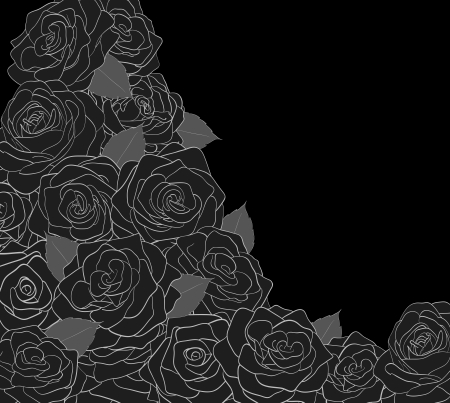 Outline of roses on a black backgroundのイラスト素材