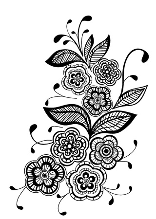 beautiful black and white floral pattern design elementのイラスト素材