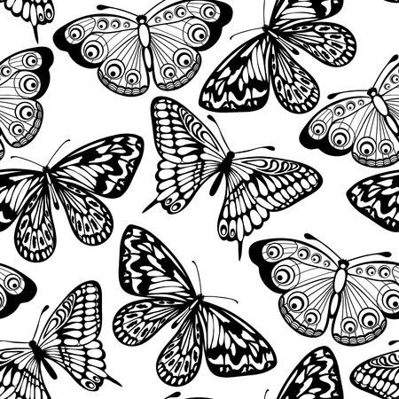 Beautiful seamless background of butterflies black and white colorsのイラスト素材