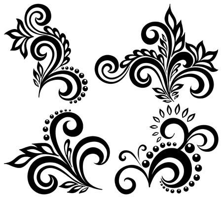 set of black and white floral elements. Many similarities in the profile of the artistのイラスト素材