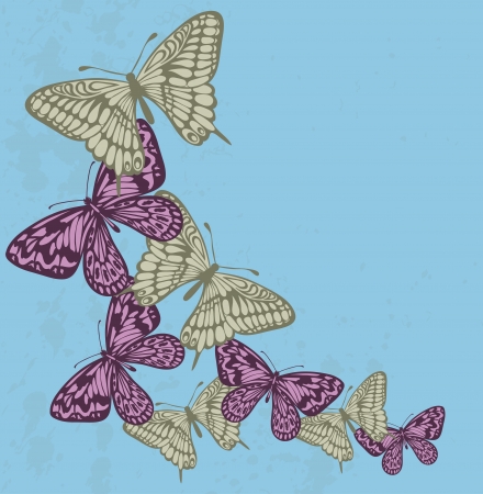 Background in the old style with flying butterfliesのイラスト素材