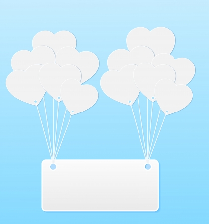 Background with balloons in the shape of heart and note paper. Many similarities in the profile of the artistのイラスト素材