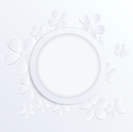 beautiful gray and white background with flowers made ??of paper with a place for text. Many similarities to the author's profileのイラスト素材