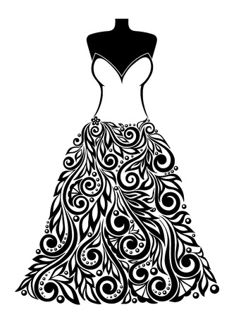 Silhouette of a beautiful dress with a floral element. のイラスト素材