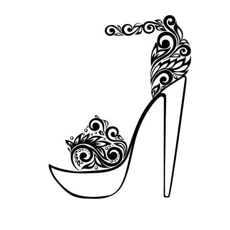 Beautiful sandals, decorated with black and white floral ornament.のイラスト素材