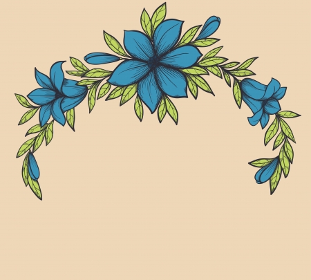 Beautiful branch with flowers. Drawn in graphical retro style. Beautiful decoration for a postcard.のイラスト素材
