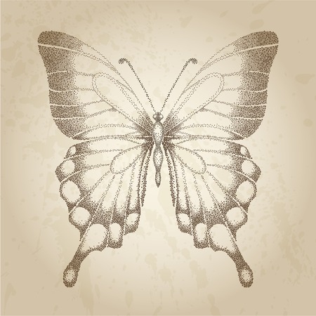 Beautiful butterfly painted in graphic style points  Lovely card in retro styleのイラスト素材