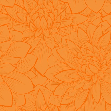 Beautiful seamless pattern with blooming yellow dahlias closeup  Hand drawn in graphic styleのイラスト素材